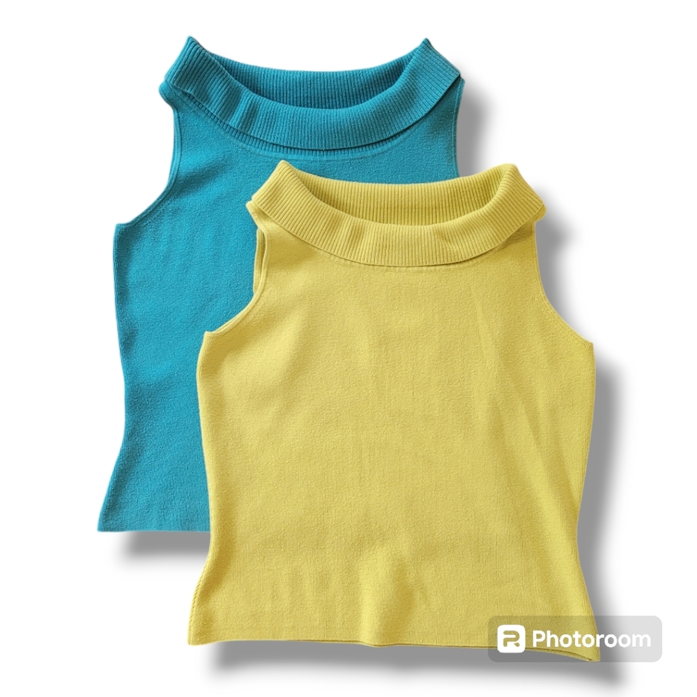 Worthington sleeveless cowl neck knit tops in teal and yellow